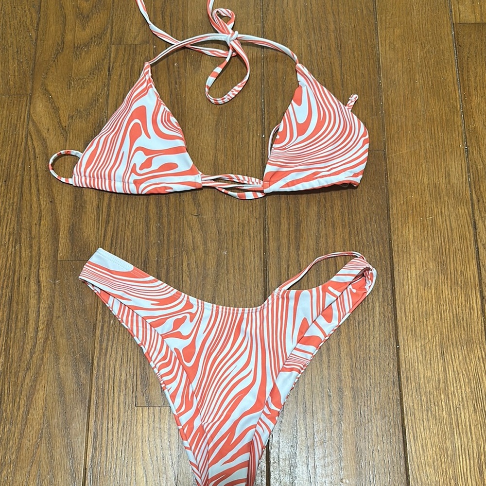 SHEIN White and Orange Bikini Swimwear
